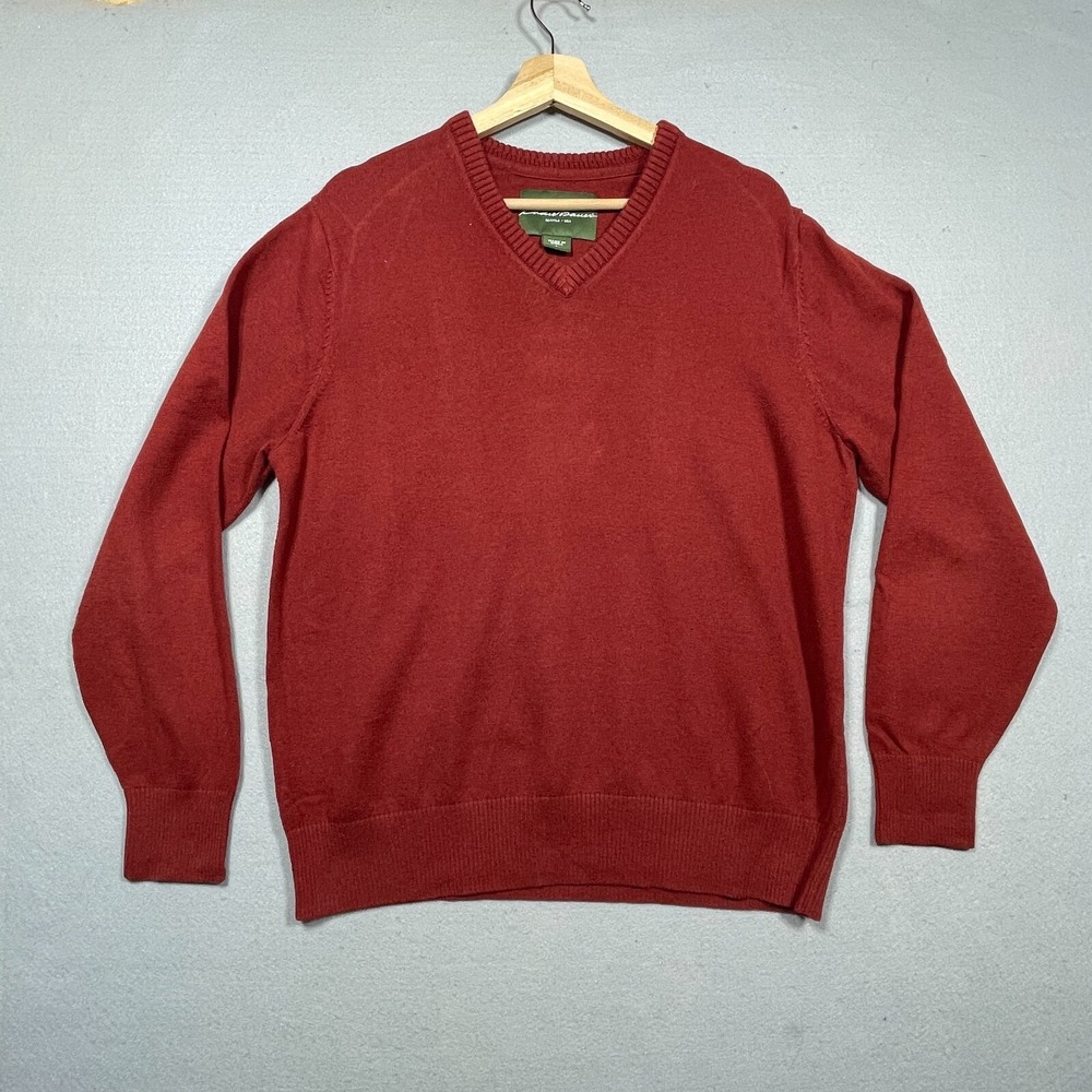 Eddie Bauer V-neck Sweater Men Large Regular Dark Red Cashmere Blend Classic